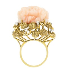 Vintage Coral & Diamond Cocktail Ring, c.1960s