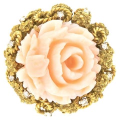 Vintage Coral & Diamond Cocktail Ring, c.1960s