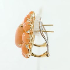 Vintage Coral Diamond Earrings in 14 Karat Yellow Gold