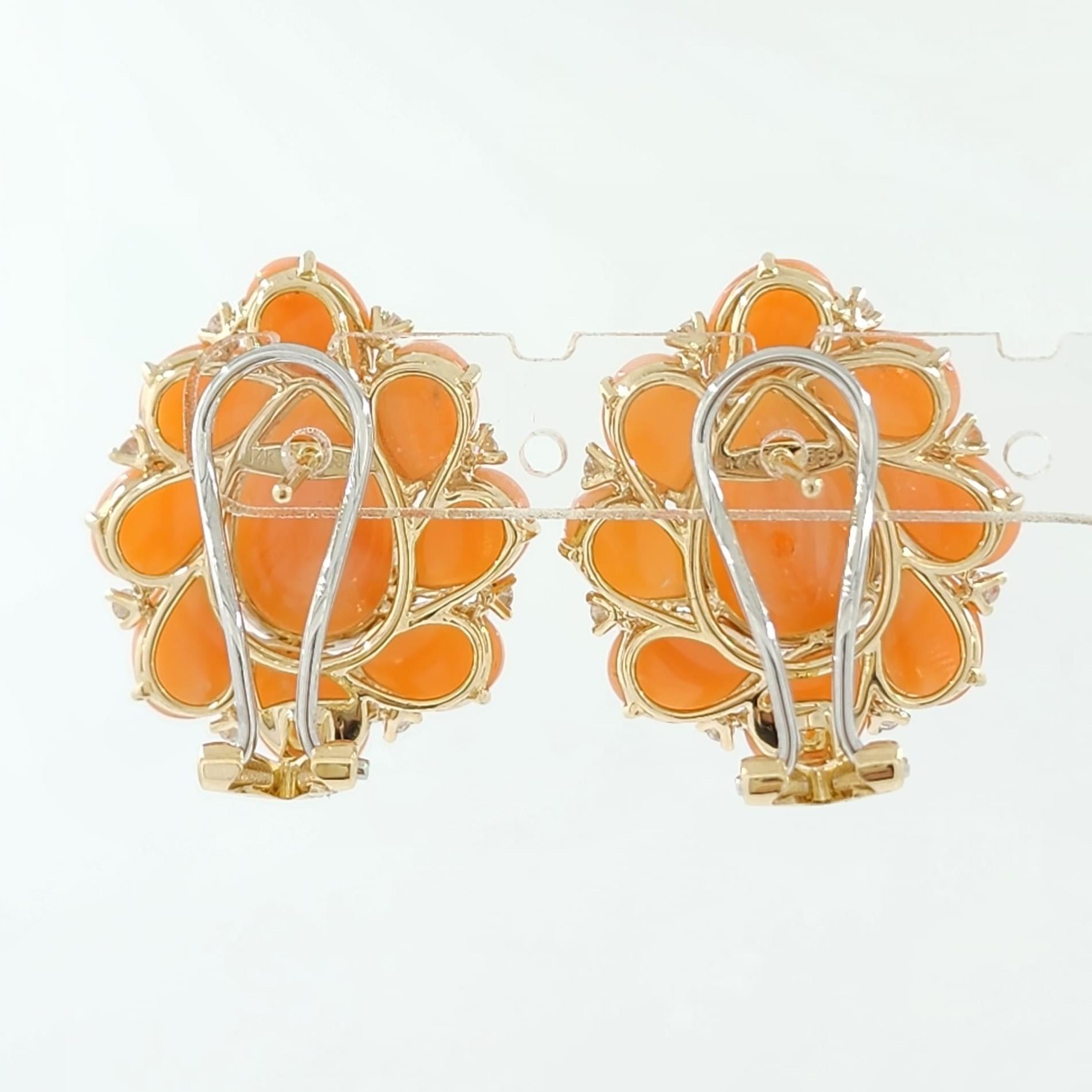 Vintage Korallen-Diamant-Ohrringe aus 14 Karat Gelbgold (Zeitgenössisch) im Angebot