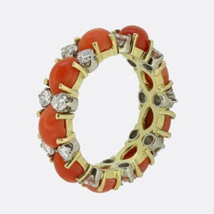 Vintage Coral Diamond Eternity Ring