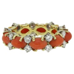 Vintage Coral Diamond Eternity Ring