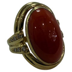 Vintage coral diamond ring 14KT untreated coral RARE