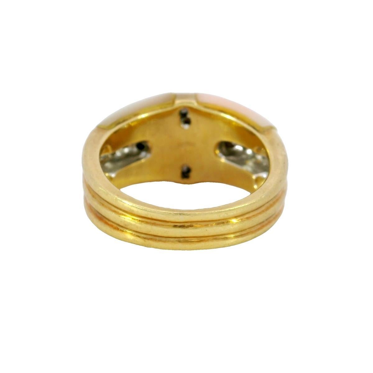 Vintage Koralle Diamant Stacker Ring 18 Karat Gelbgold Perlmutt Gr. 5,75 Damen im Angebot