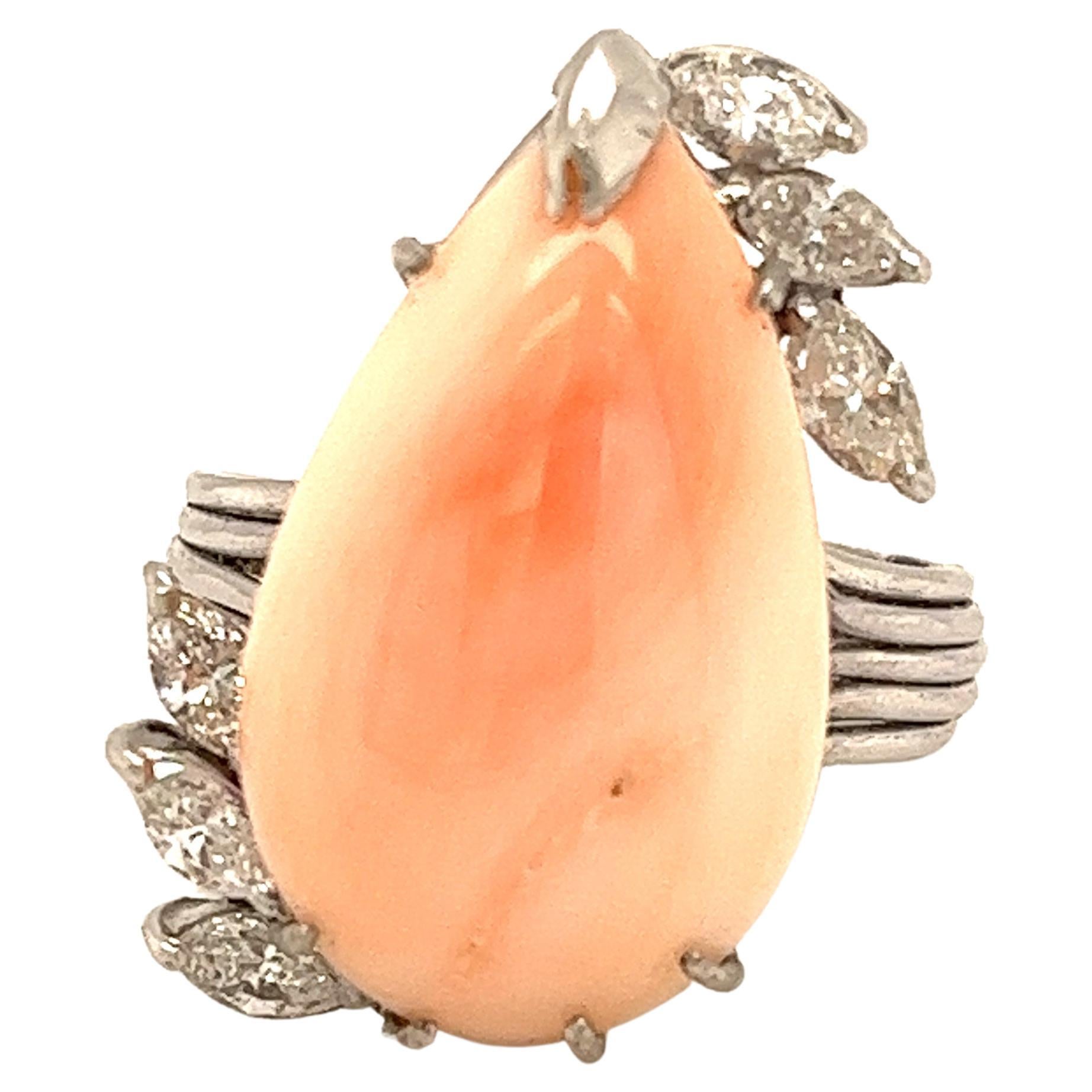 Sardinia Red Coral and Diamond Vintage Natural Coral Ring at 1stDibs