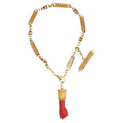 Vintage Coral Figa Pendentif 14k Gold Toggle Chain Necklace