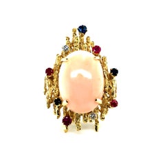 Vintage Coral and Gemstones 14 Karat Gold Large Ring, circa 1960