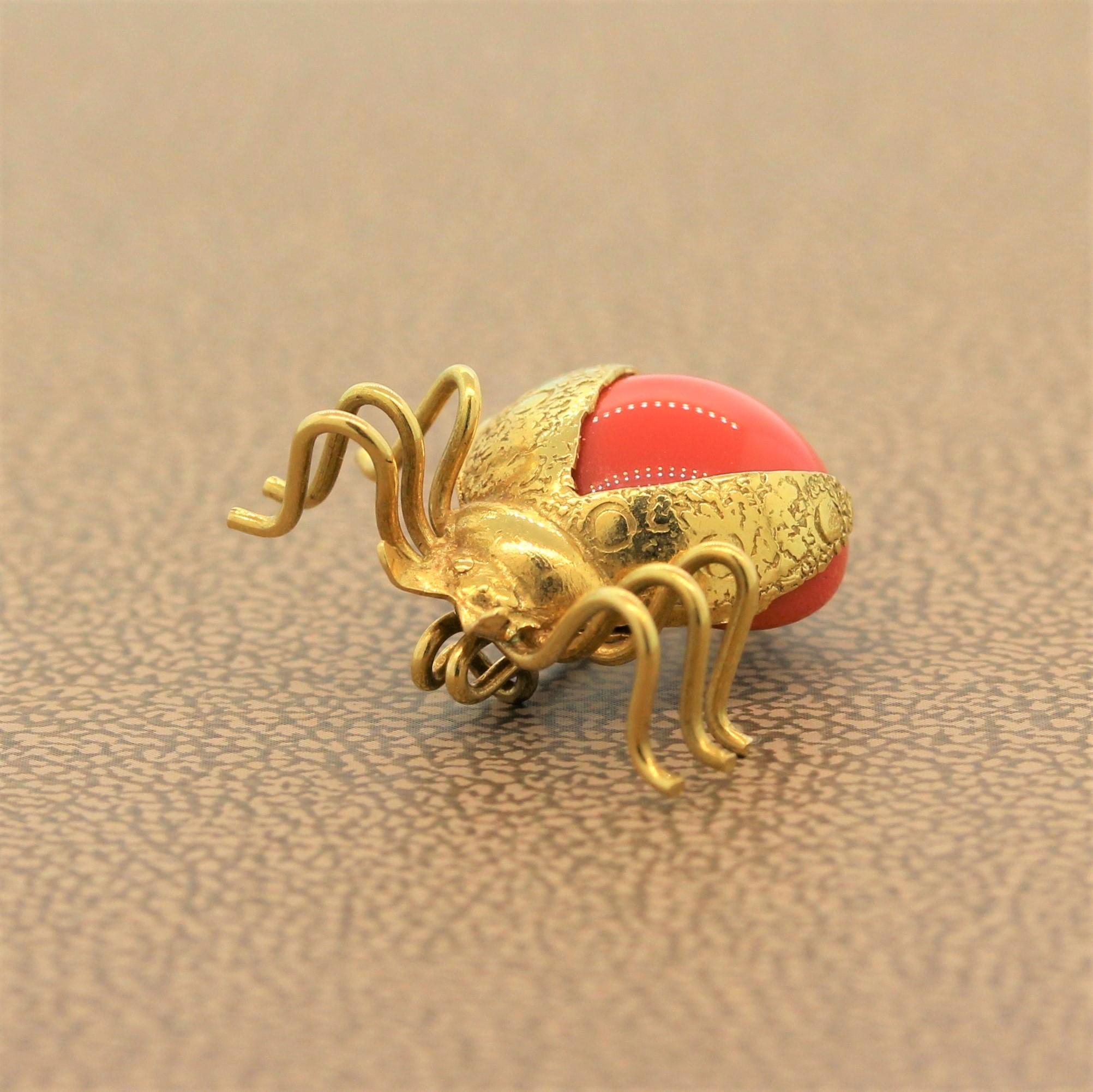 De las mujeres Colgante Broche Mariquita Oro Coral Vintage en venta