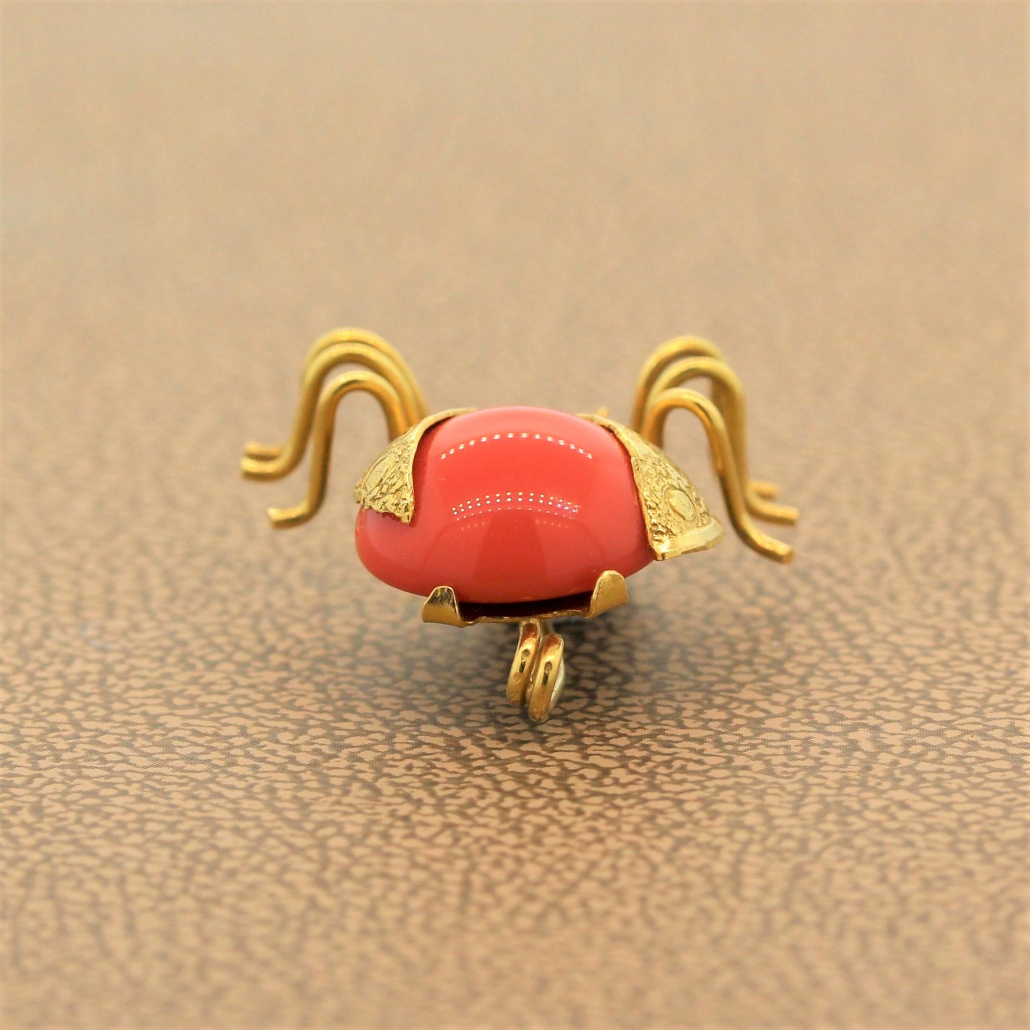 Colgante Broche Mariquita Oro Coral Vintage en venta 2