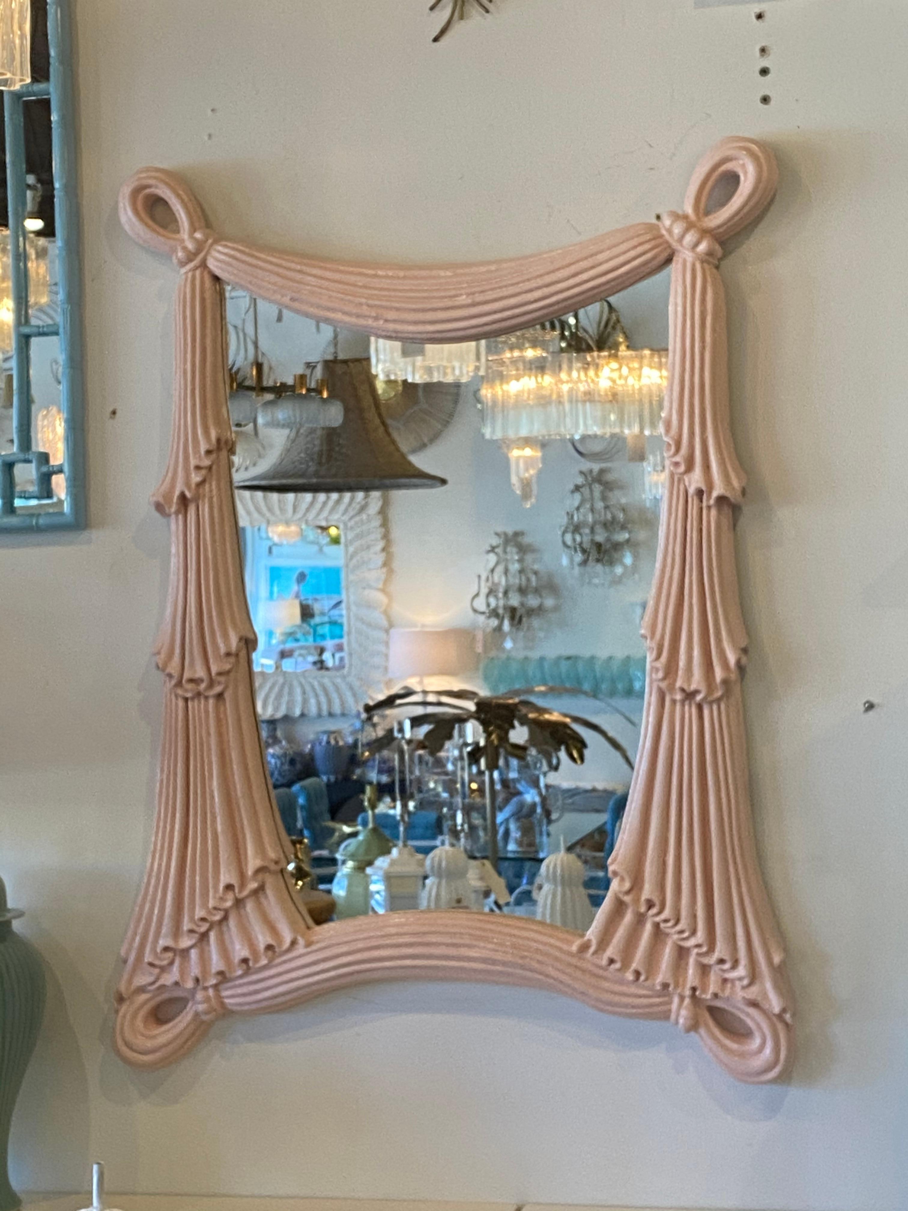 Vintage Coral lacquered Palm Beach Draped Swag Large Wall Mirror 4
