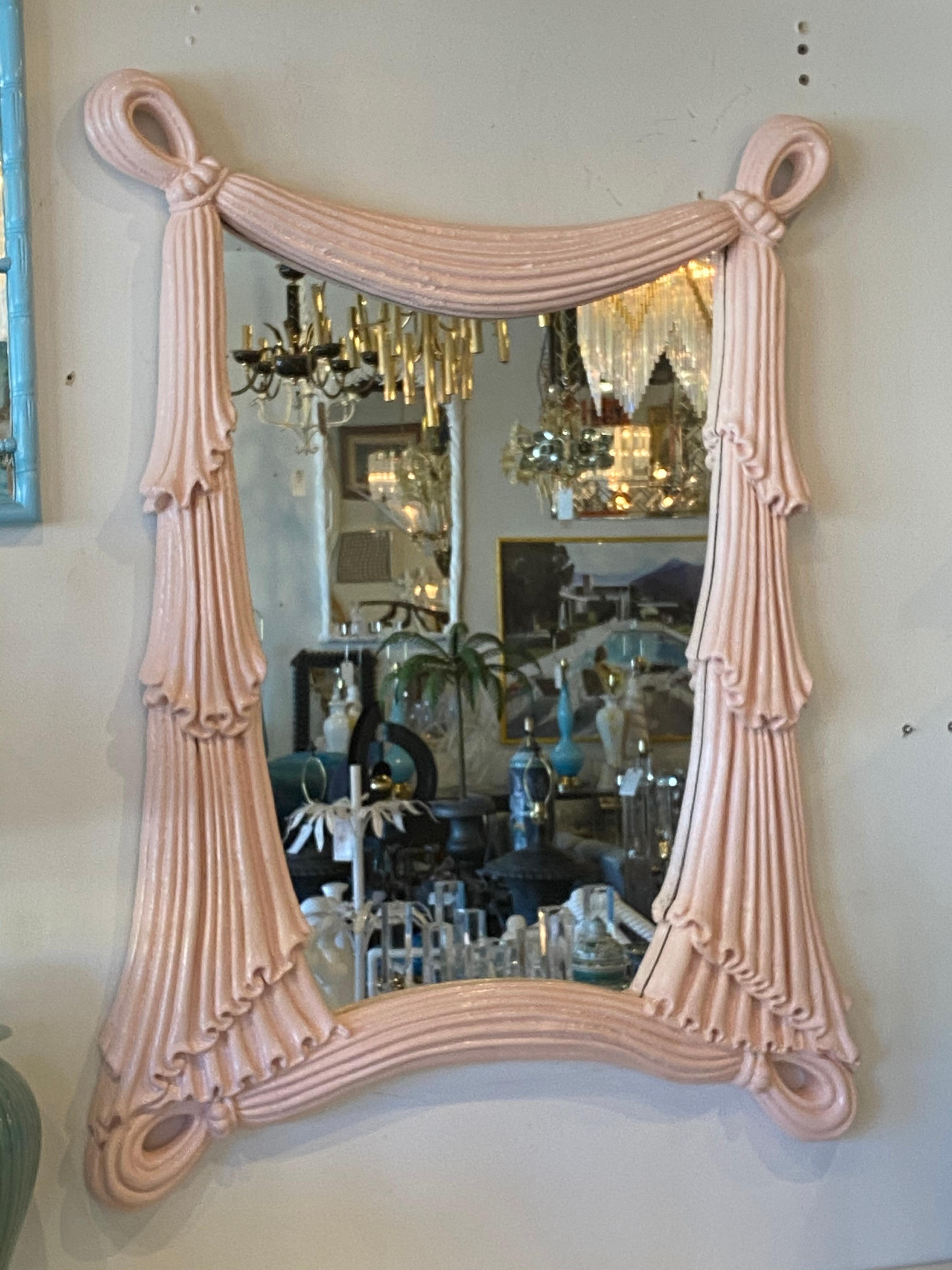 Vintage Coral lacquered Palm Beach Draped Swag Large Wall Mirror 6