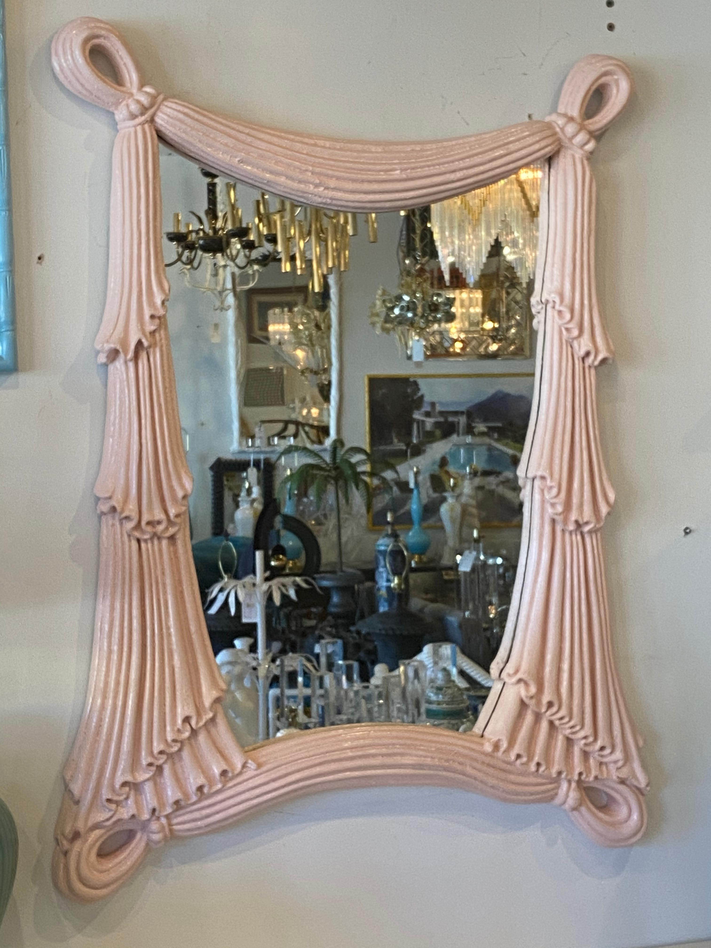 Vintage Coral lacquered Palm Beach Draped Swag Large Wall Mirror 7