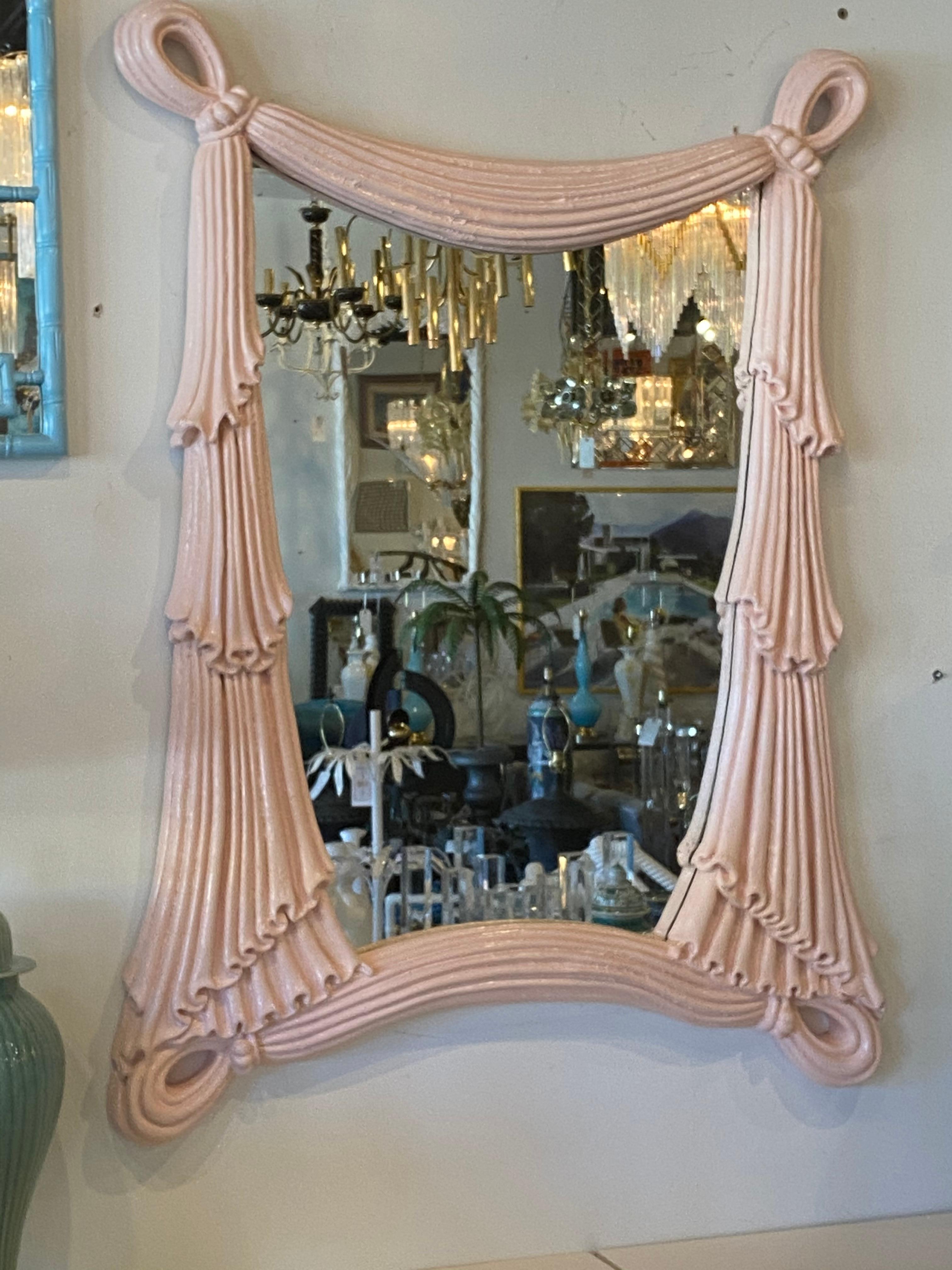 Vintage Coral lacquered Palm Beach Draped Swag Large Wall Mirror 8