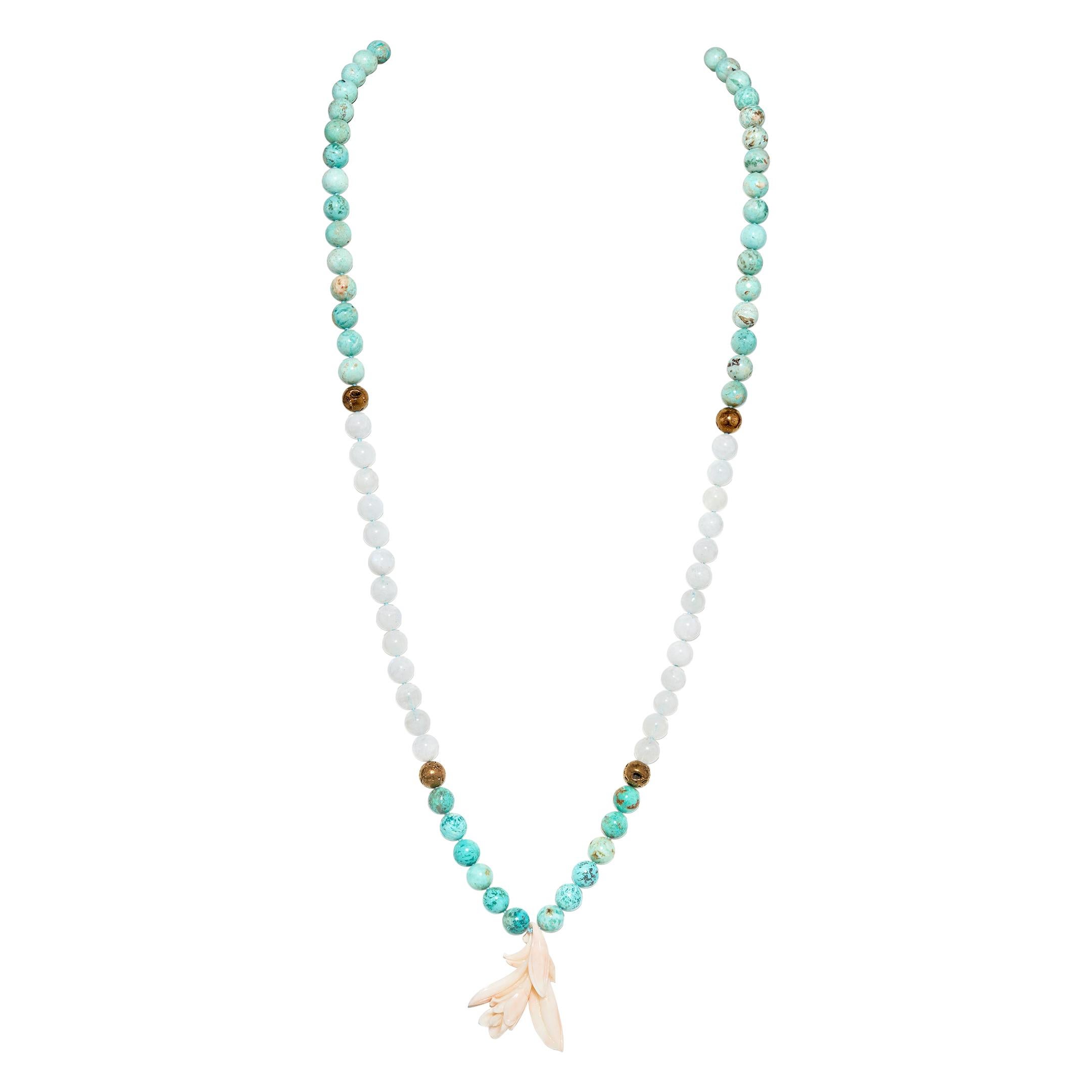 Halskette aus Koralle, Mondstein, Türkis Mala / Meditation / Gebet