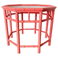 Vintage Coral Painted Faux Bamboo Octagon Accent Table