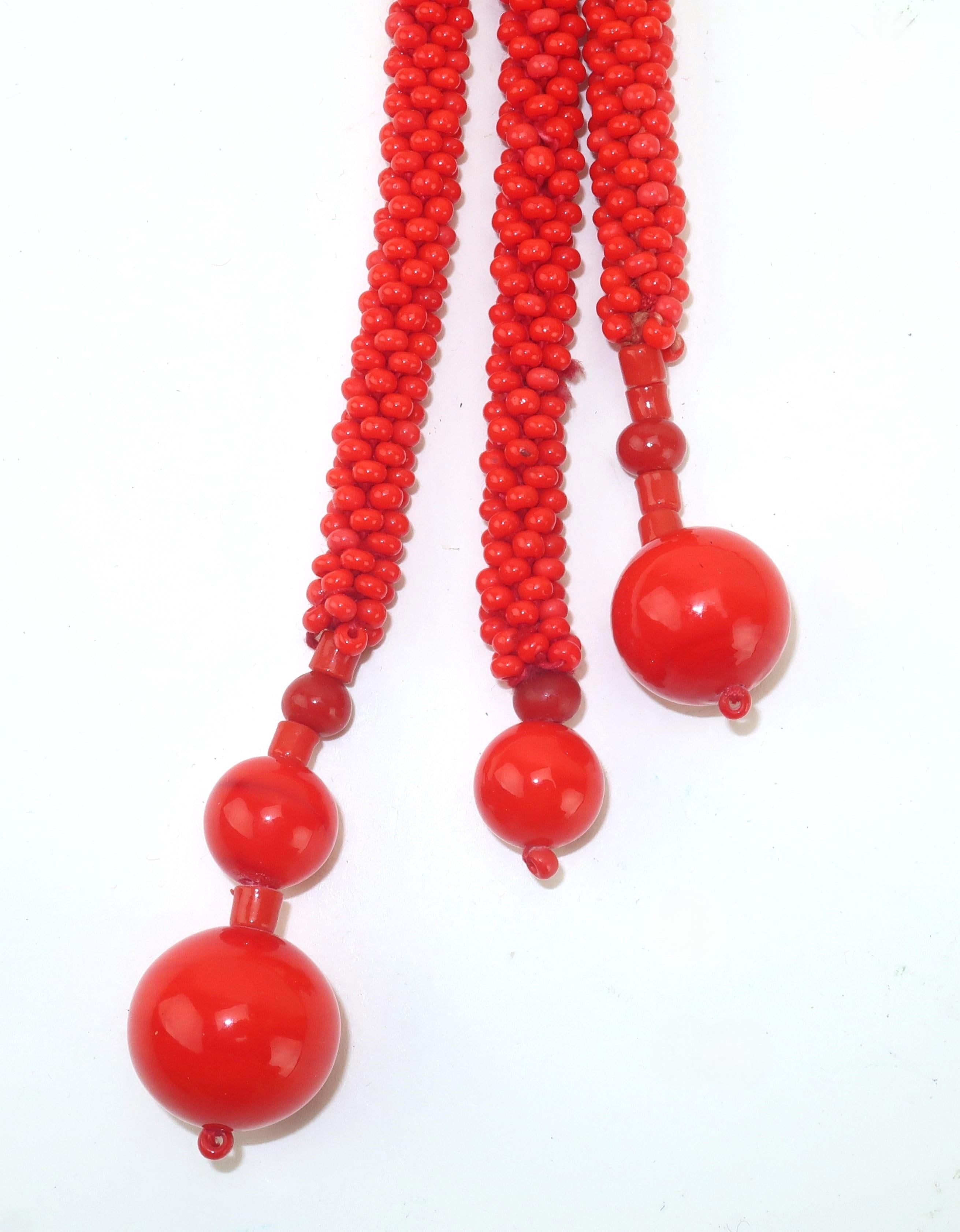 Vintage Coral Red Glass Bead Belt or Necklace For Sale 6