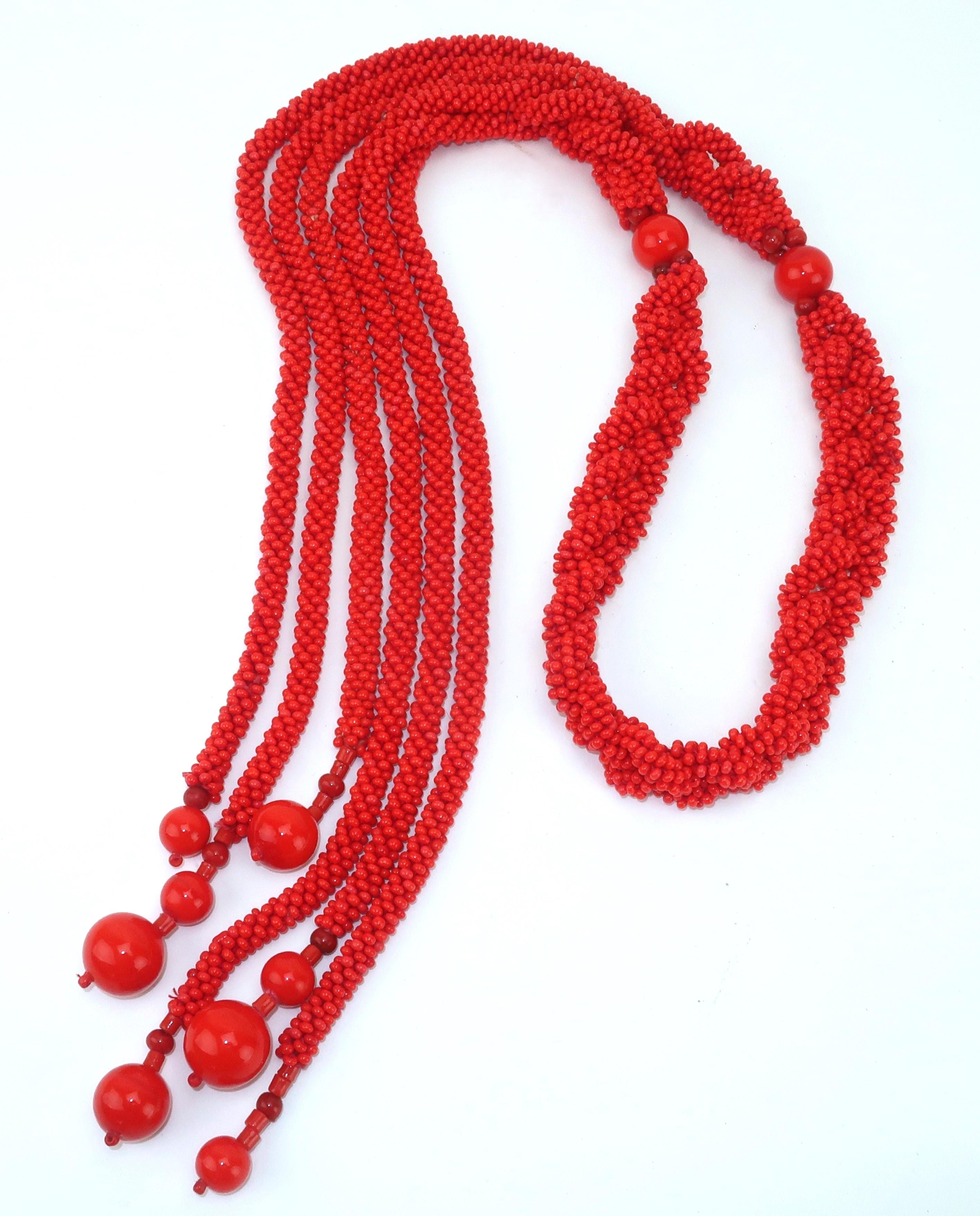 Vintage Coral Red Glass Bead Belt or Necklace For Sale 7