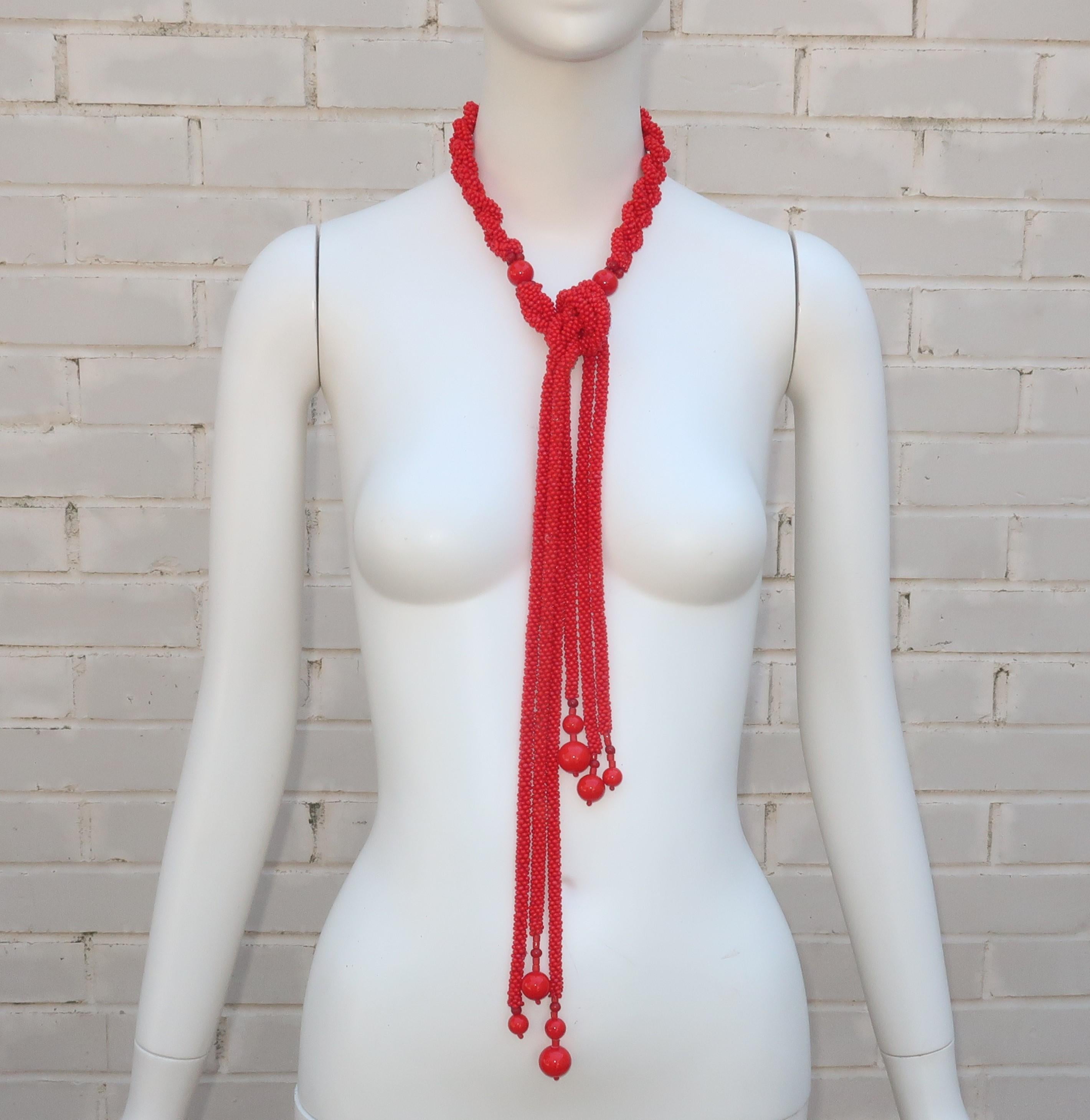 Vintage Coral Red Glass Bead Belt or Necklace For Sale 1