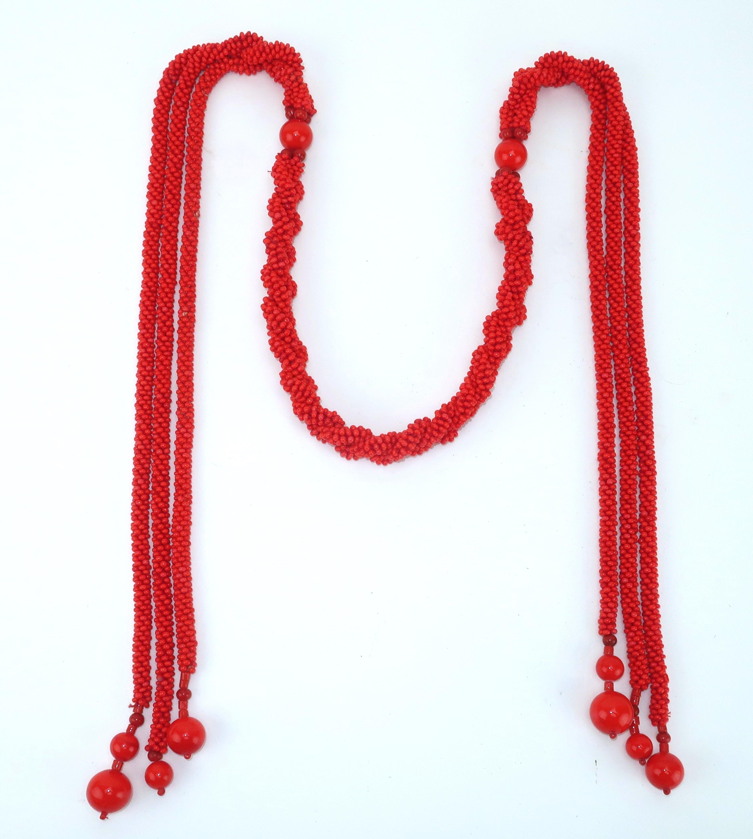 Vintage Coral Red Glass Bead Belt or Necklace For Sale 2