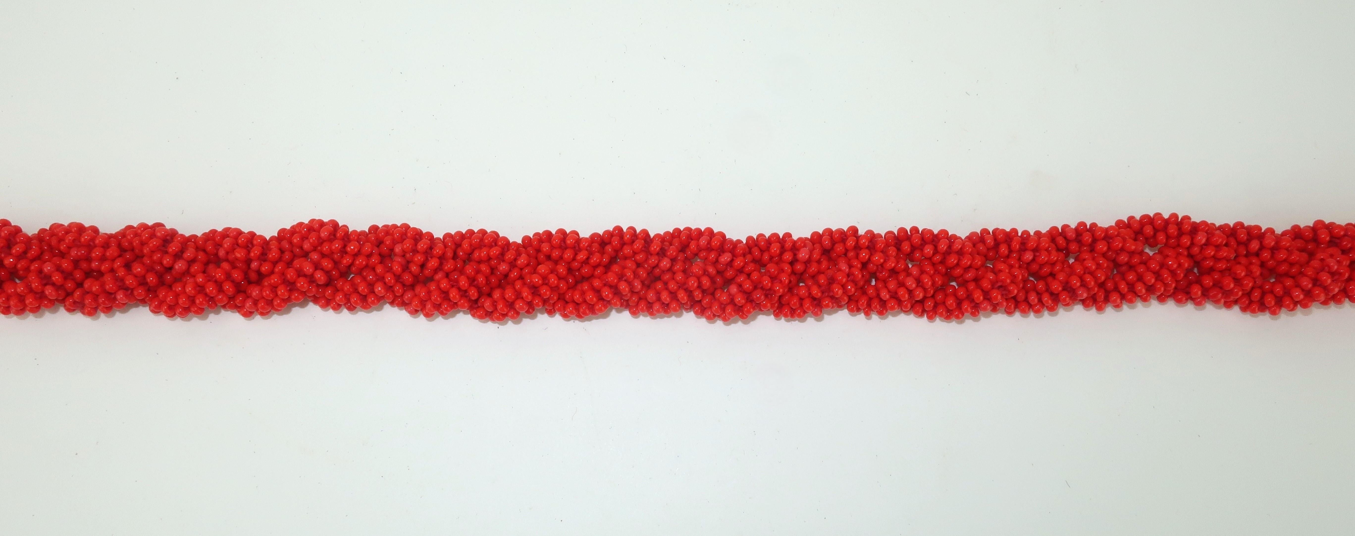 Vintage Coral Red Glass Bead Belt or Necklace For Sale at 1stDibs