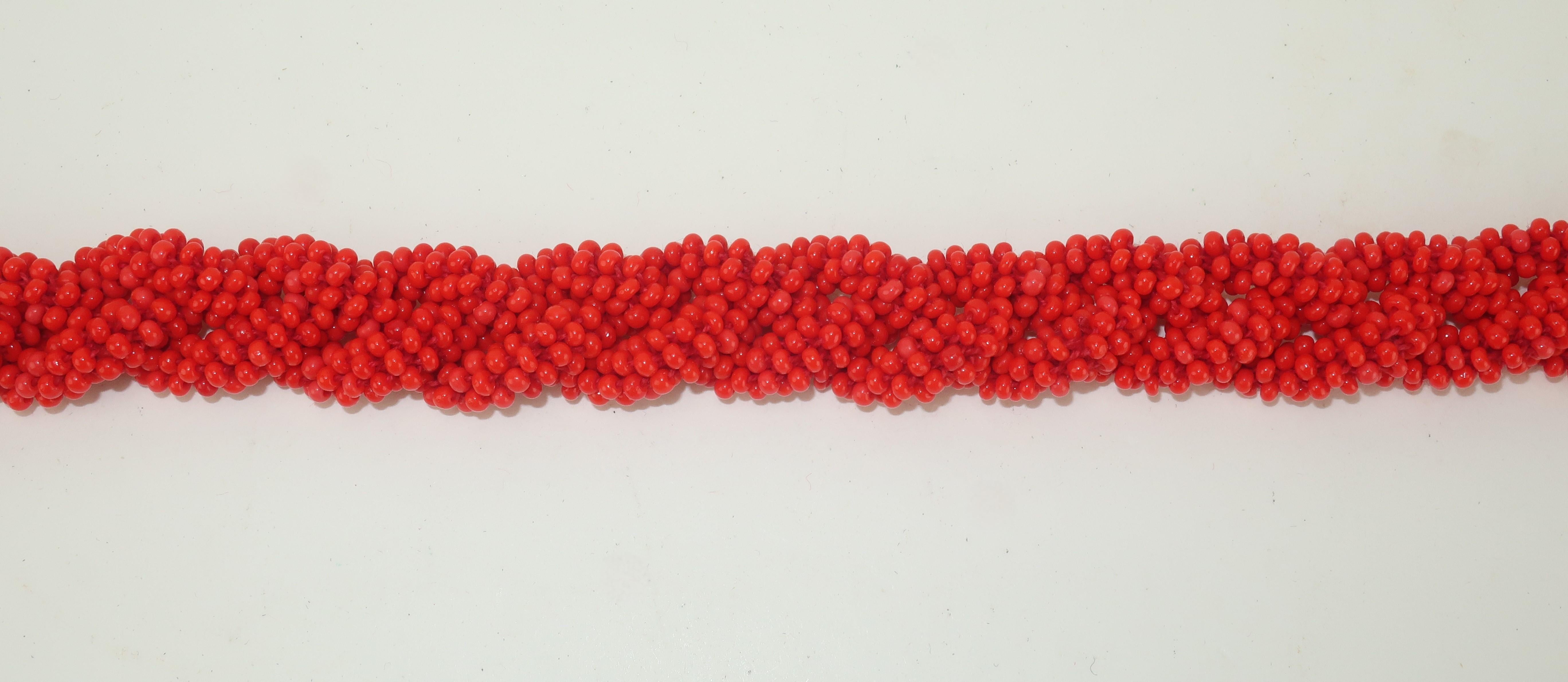 Vintage Coral Red Glass Bead Belt or Necklace For Sale 4