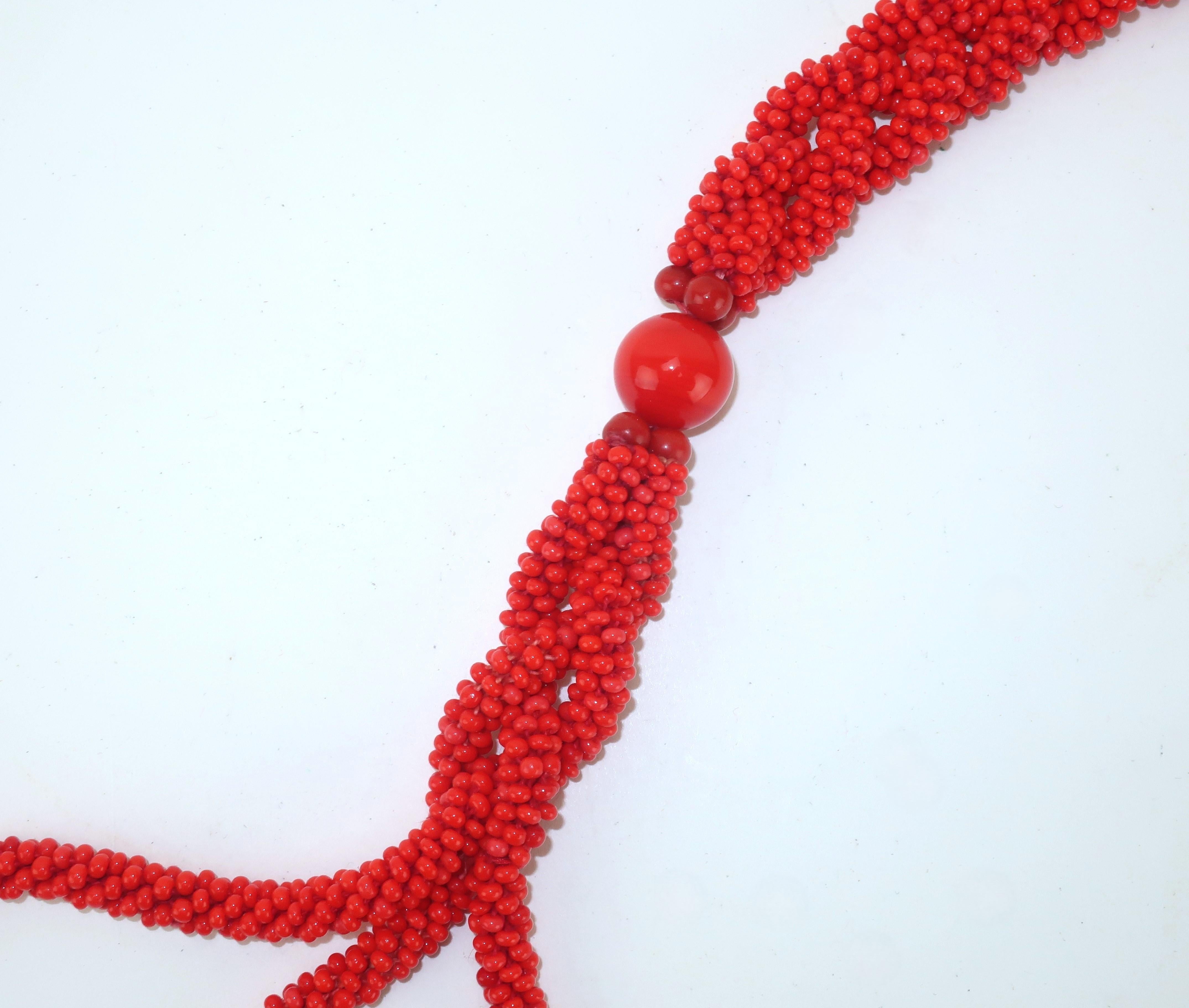 Vintage Coral Red Glass Bead Belt or Necklace For Sale 5