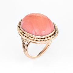 Vintage Coral Ring 10 Karat Yellow Gold Large Oval Estate Fine Jewelry Cocktail
