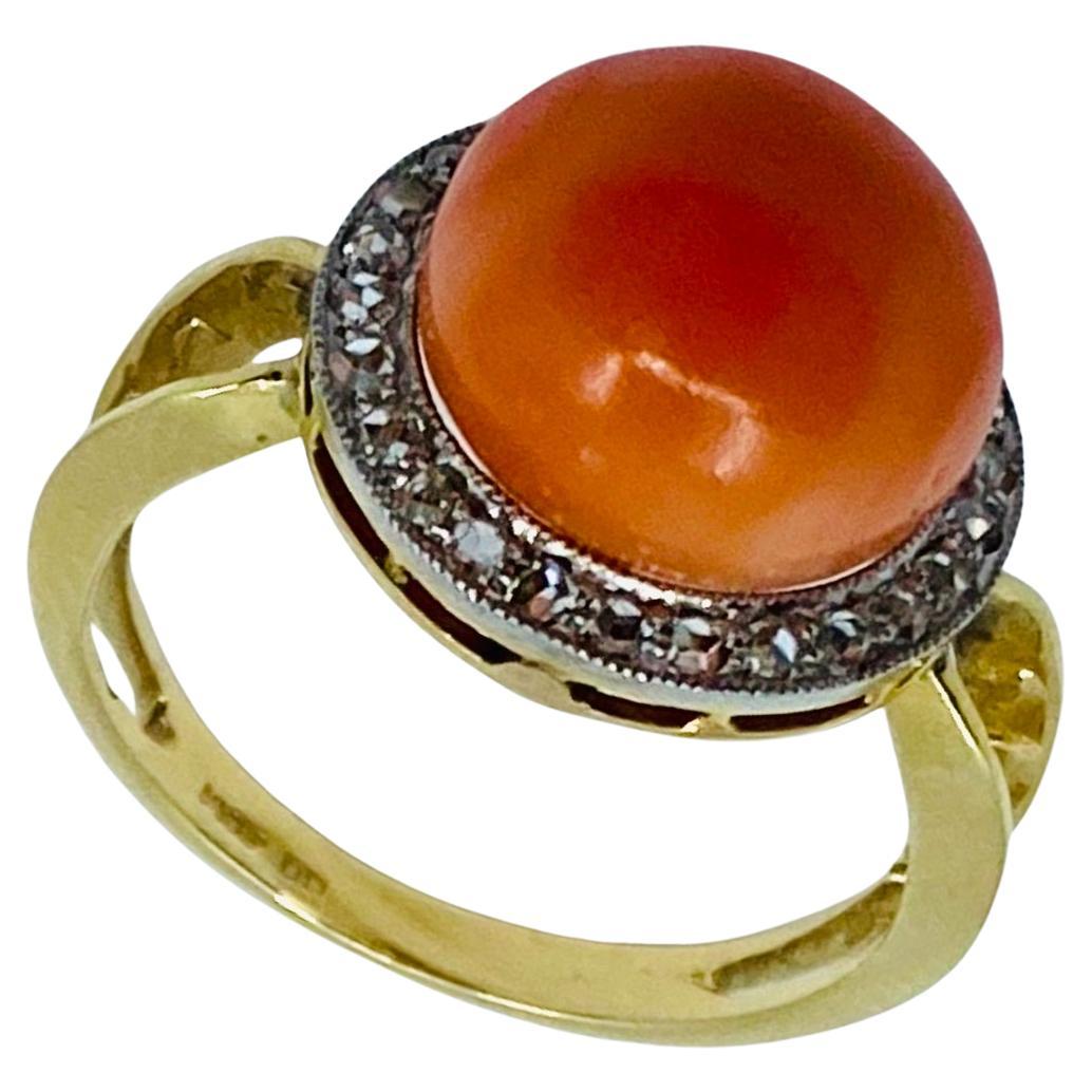 Anillo Coral Vintage Diamante Oro 14k en venta