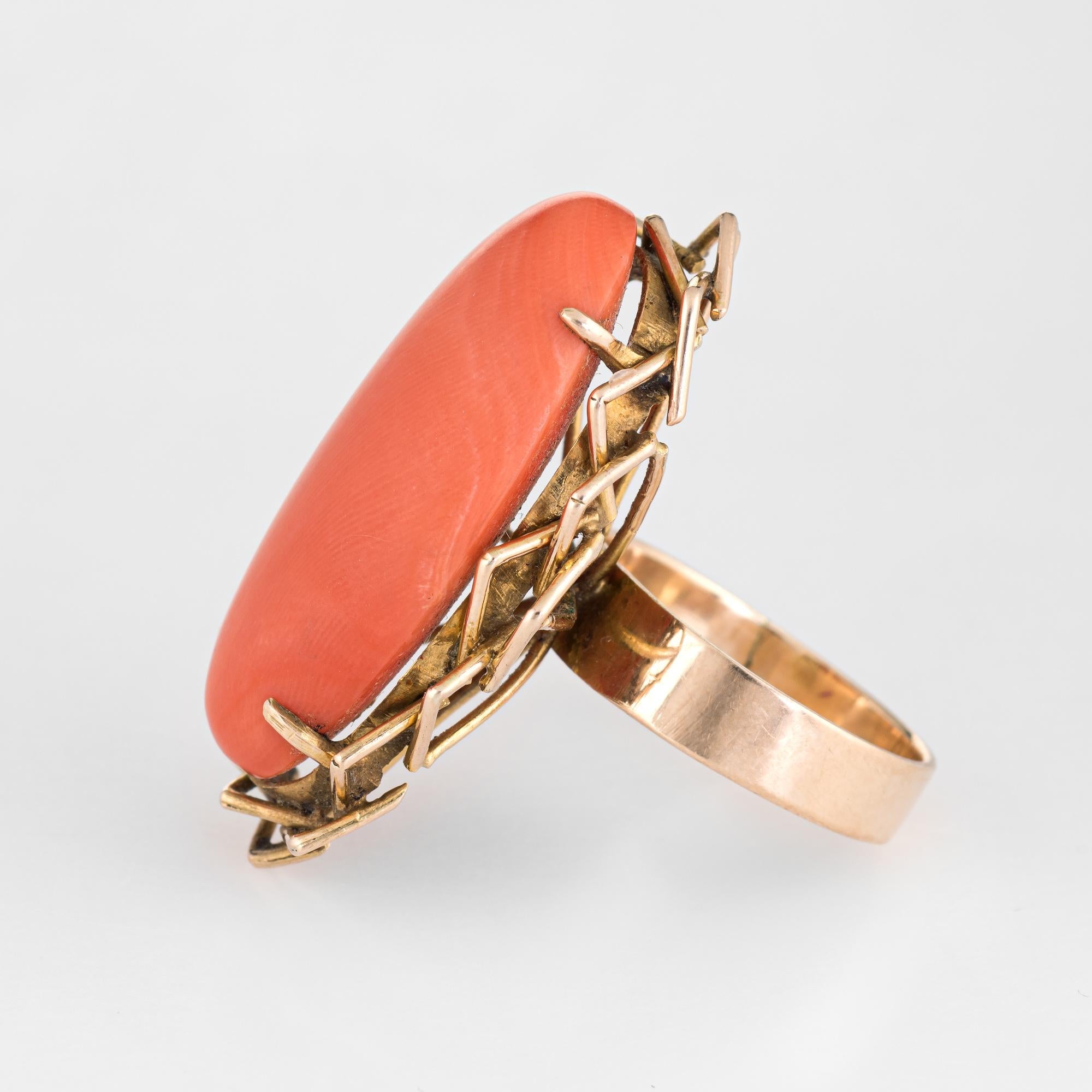Oval Cut Vintage Coral Ring Large Oval Cocktail 18 Karat Yellow Gold Estate Fine Jewelry