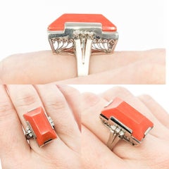 Vintage Coral Ring with Diamonds In Platinum
