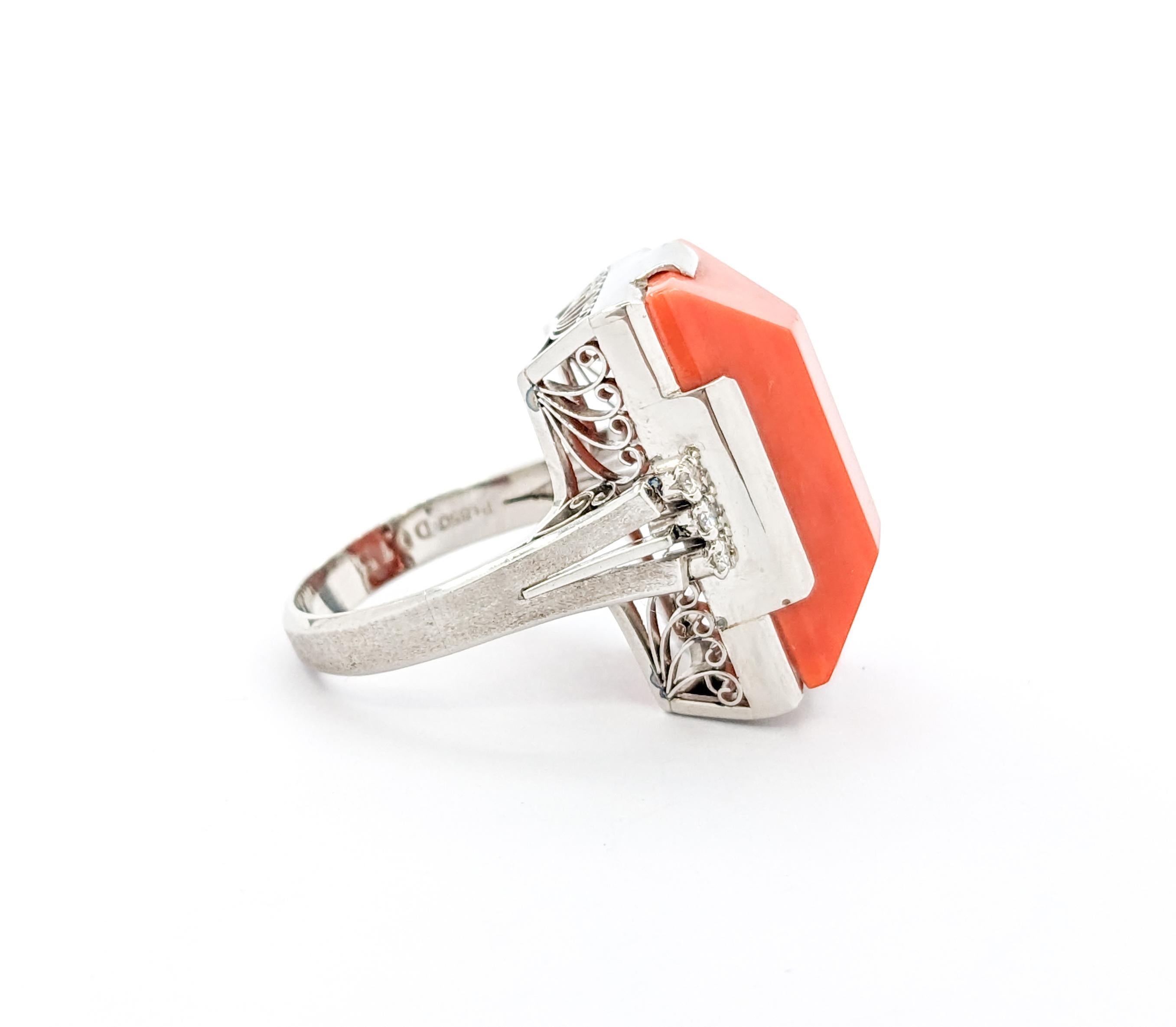 Vintage Koralle Ring mit Diamanten in Platin Damen im Angebot
