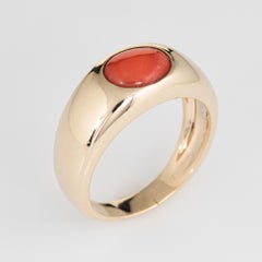 Vintage Coral Signet Ring 14 Karat Yellow Gold Estate Band Jewelry Orange
