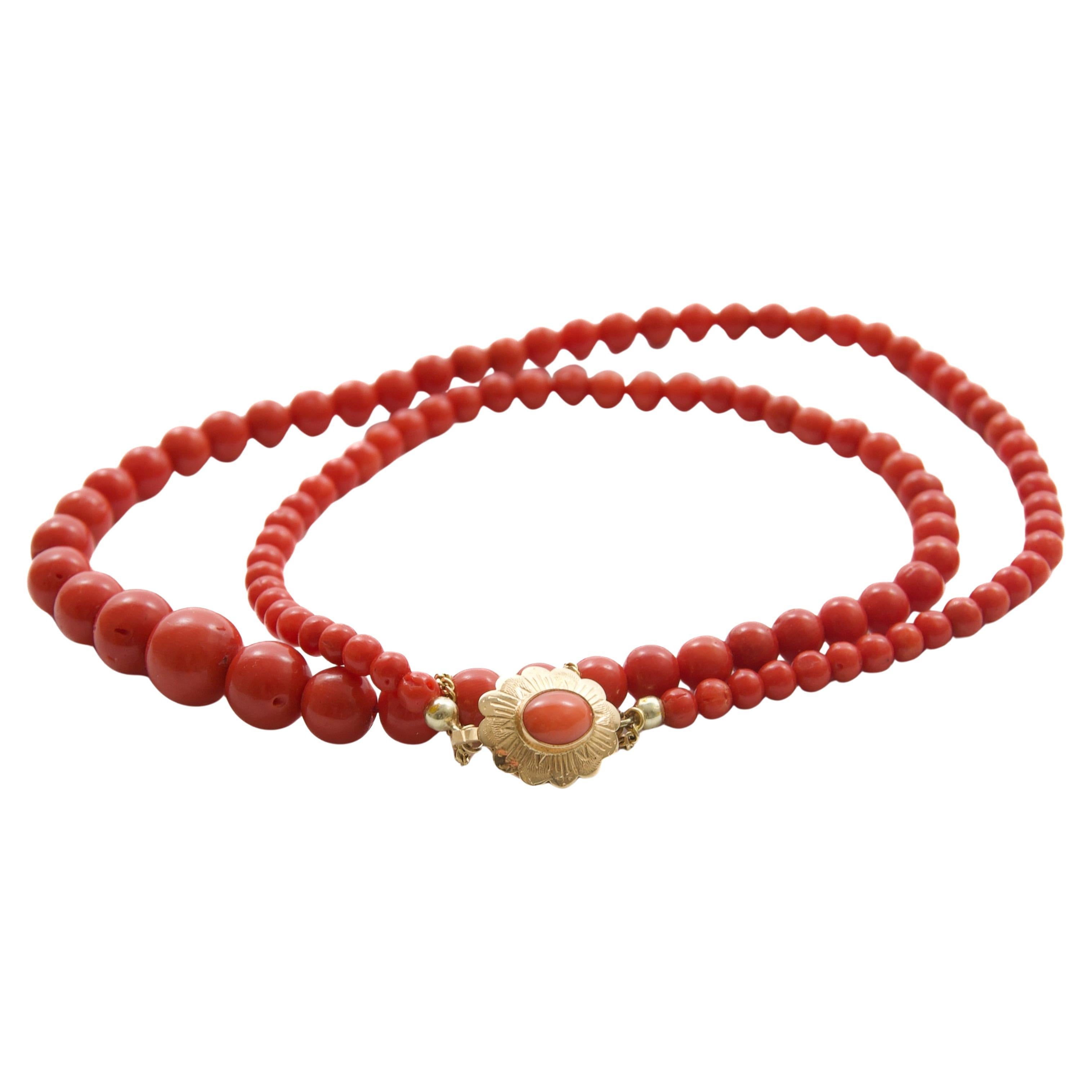 Vintage Corallium Rubrum Red Coral Necklace with 14kt Gold Clasp
