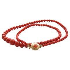 Vintage Corallium Rubrum Red Coral Necklace with 14kt Gold Clasp