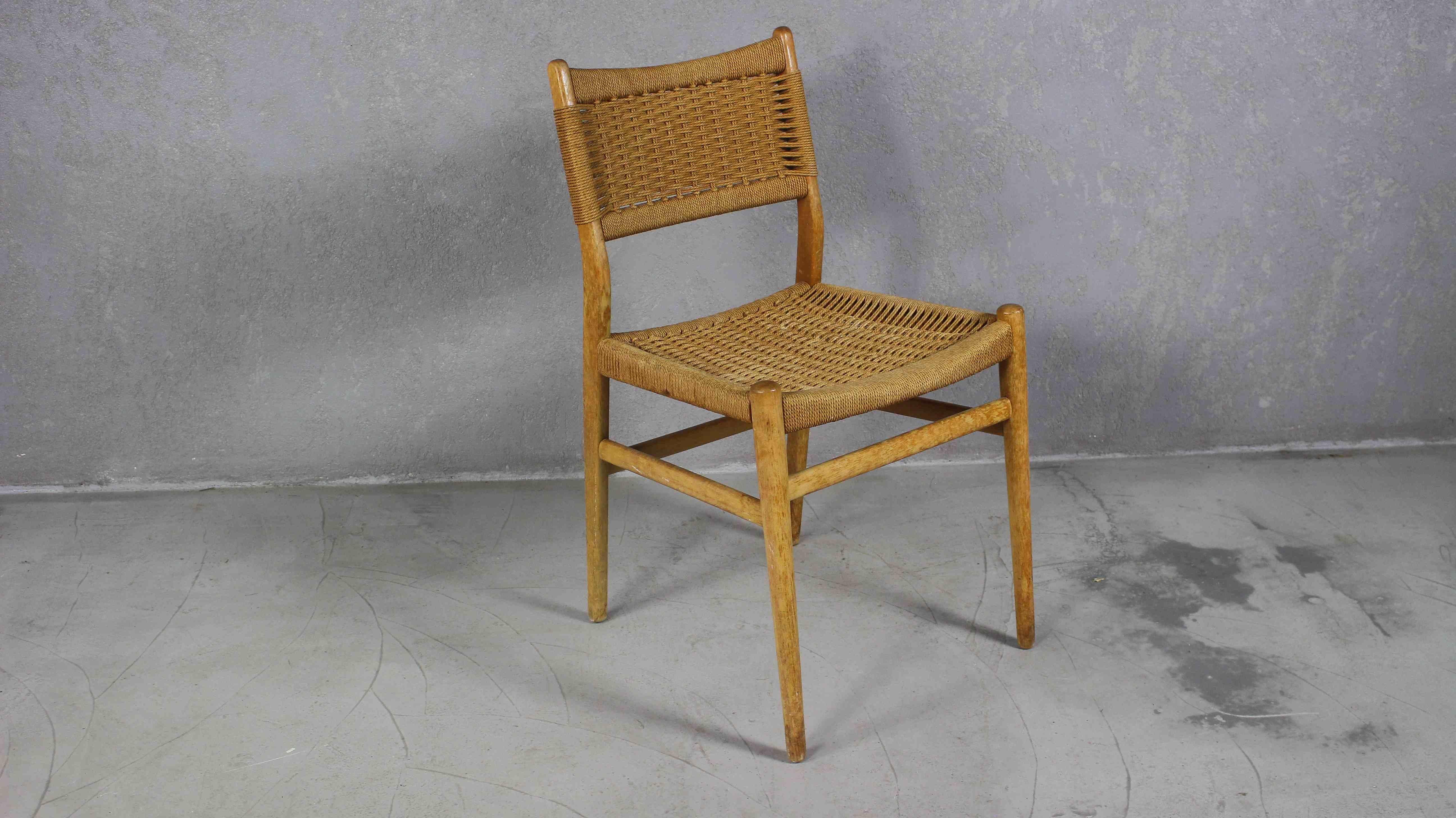 Scandinavian Modern Vintage Cord Woven Chair, Denmark, 1960s For Sale