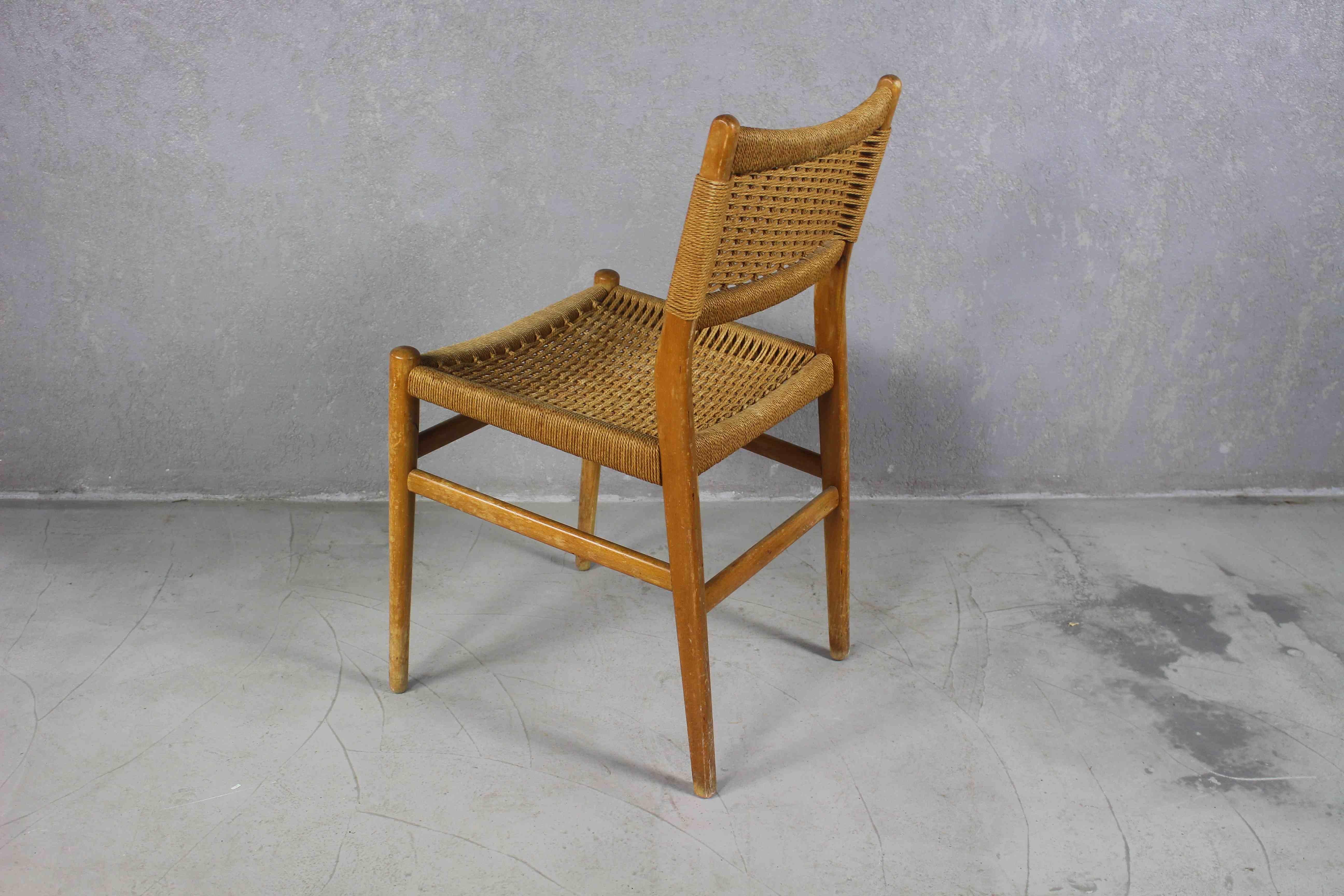 Vintage Cord Woven Chair, Denmark, 1960s In Good Condition For Sale In ŚWINOUJŚCIE, 32