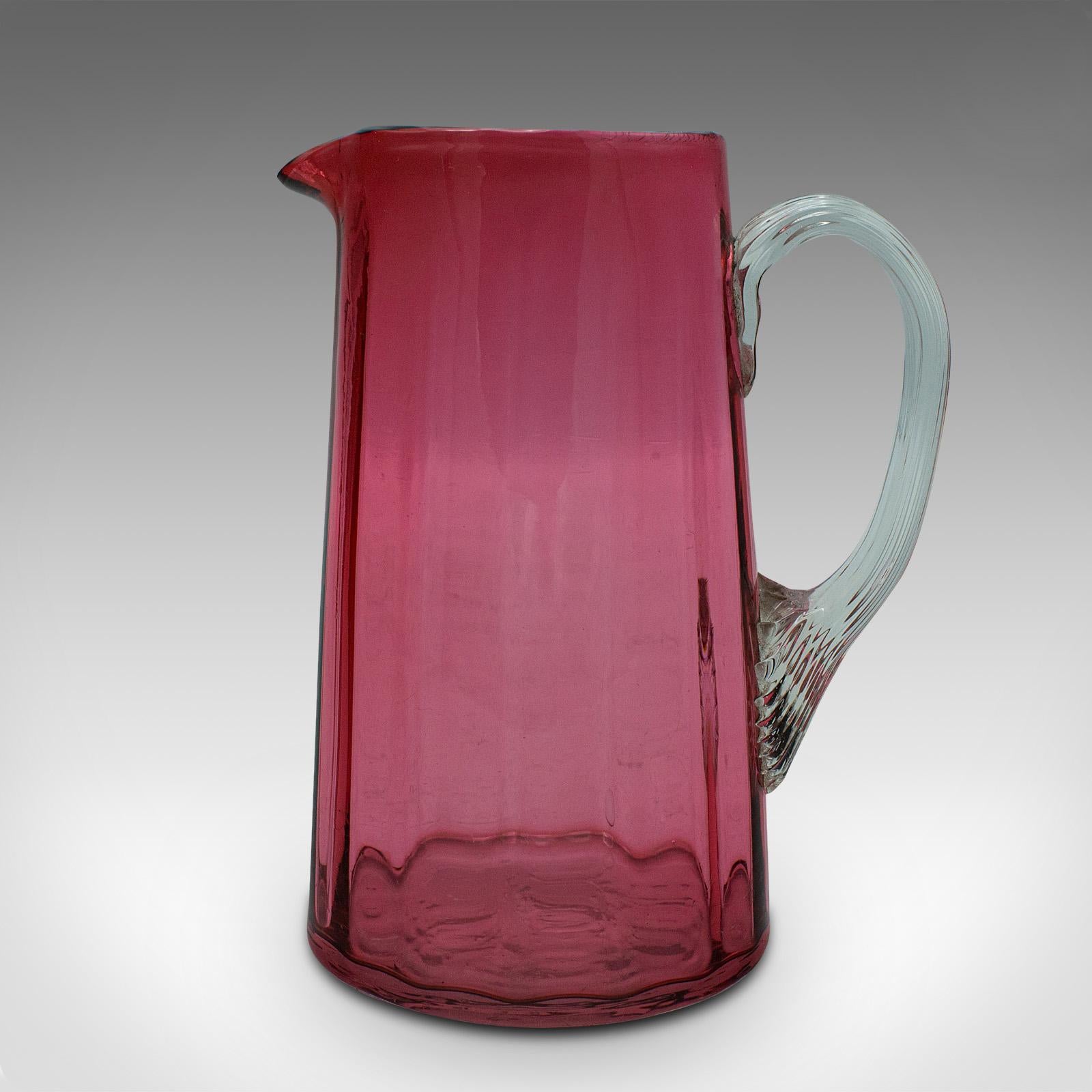 Vintage Cordial Mixer Set, English, Cranberry Glass, Hand-Blown, Pouring Jug For Sale 5