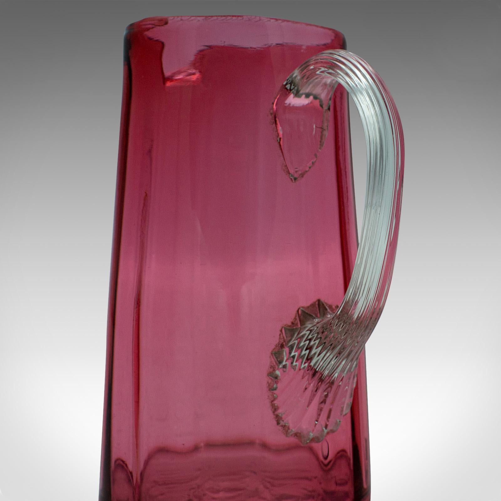 Vintage Cordial Mixer Set, English, Cranberry Glass, Hand-Blown, Pouring Jug For Sale 6