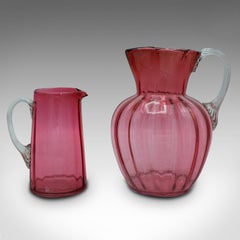 Vintage Cordial Mixer Set, English, Cranberry Glass, Hand-Blown, Pouring Jug
