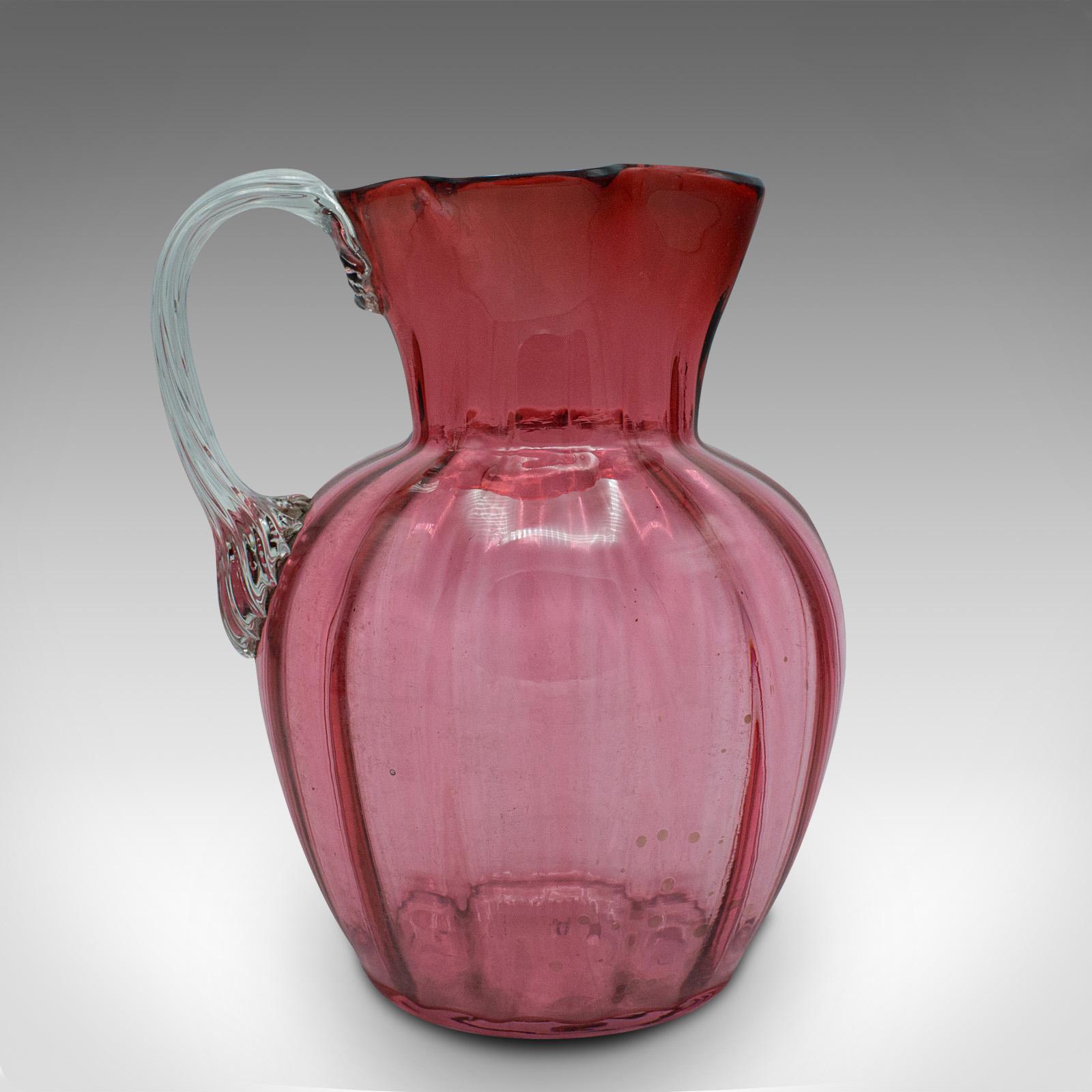 20th Century Vintage Cordial Mixer Set, English, Cranberry Glass, Hand-Blown, Pouring Jug For Sale