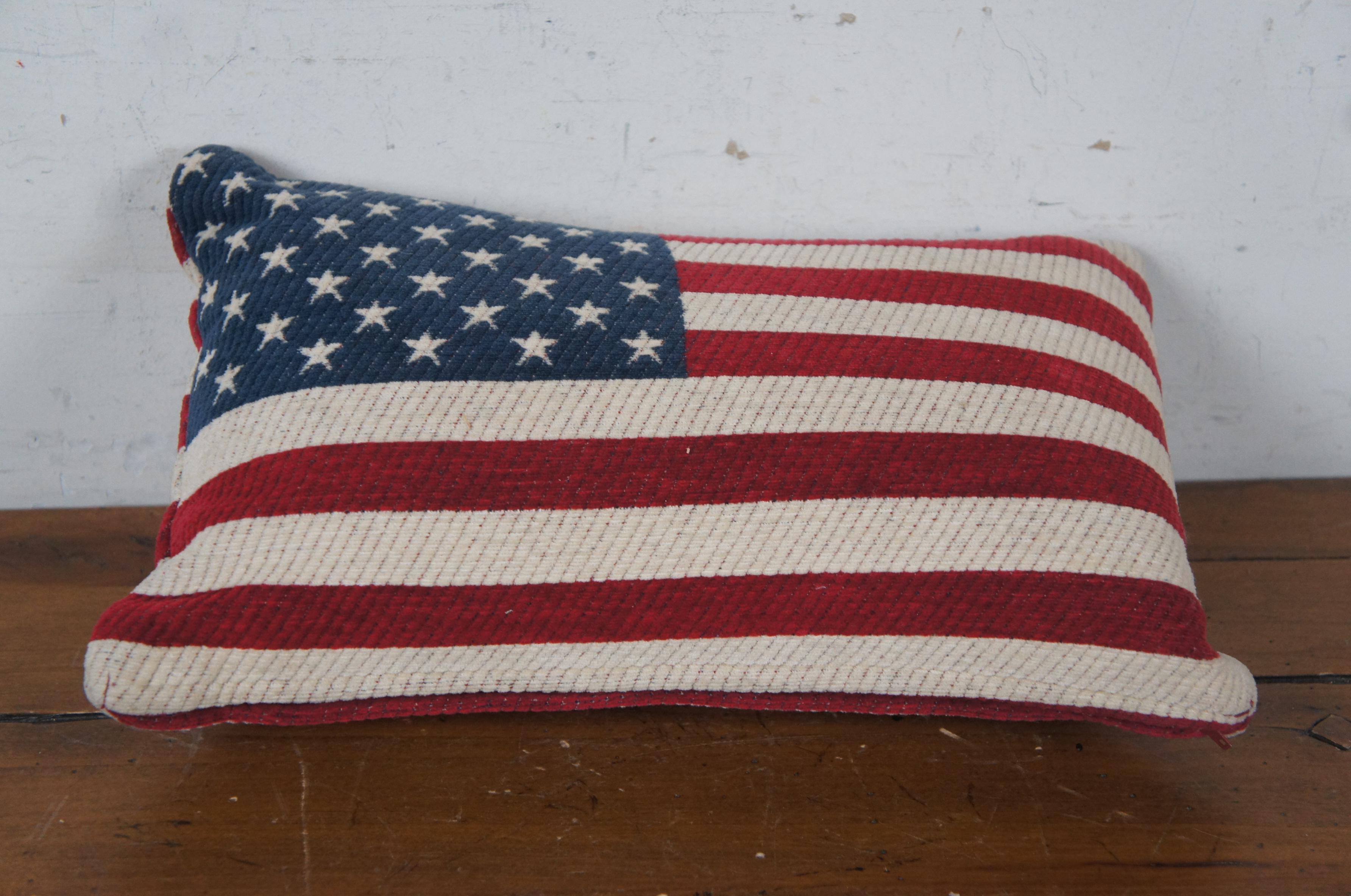 Vintage Corduroy American Flag Fiber Filled Lumbar Throw Pillow 16