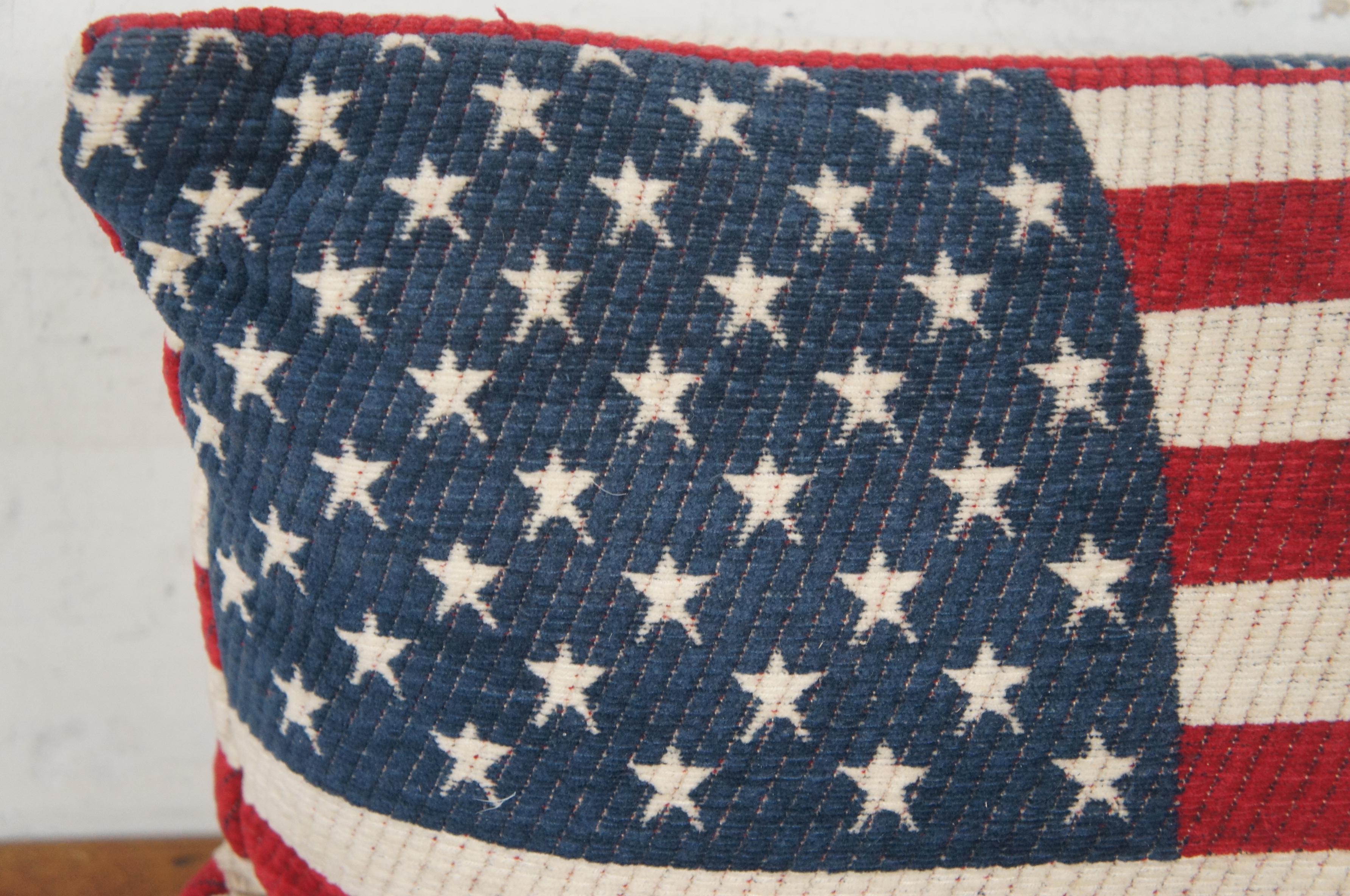 20th Century Vintage Corduroy American Flag Fiber Filled Lumbar Throw Pillow 16
