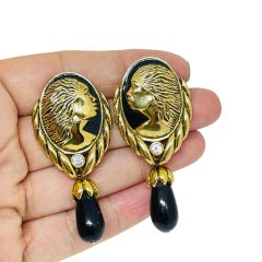 Vintage COREEN SIMPSON signé or tonalité émail perle drop designer earrings