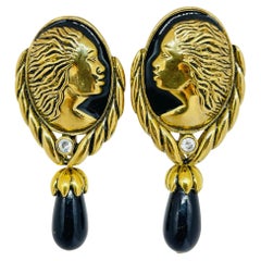 Vintage COREEN SIMPSON signé or tonalité émail perle drop designer earrings