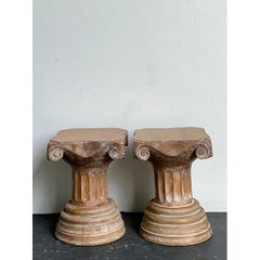 Vintage Corinthian Column Pedestal Low Stools - A Pair