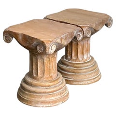 Vintage Corinthian Column Pedestal Low Stools - A Pair