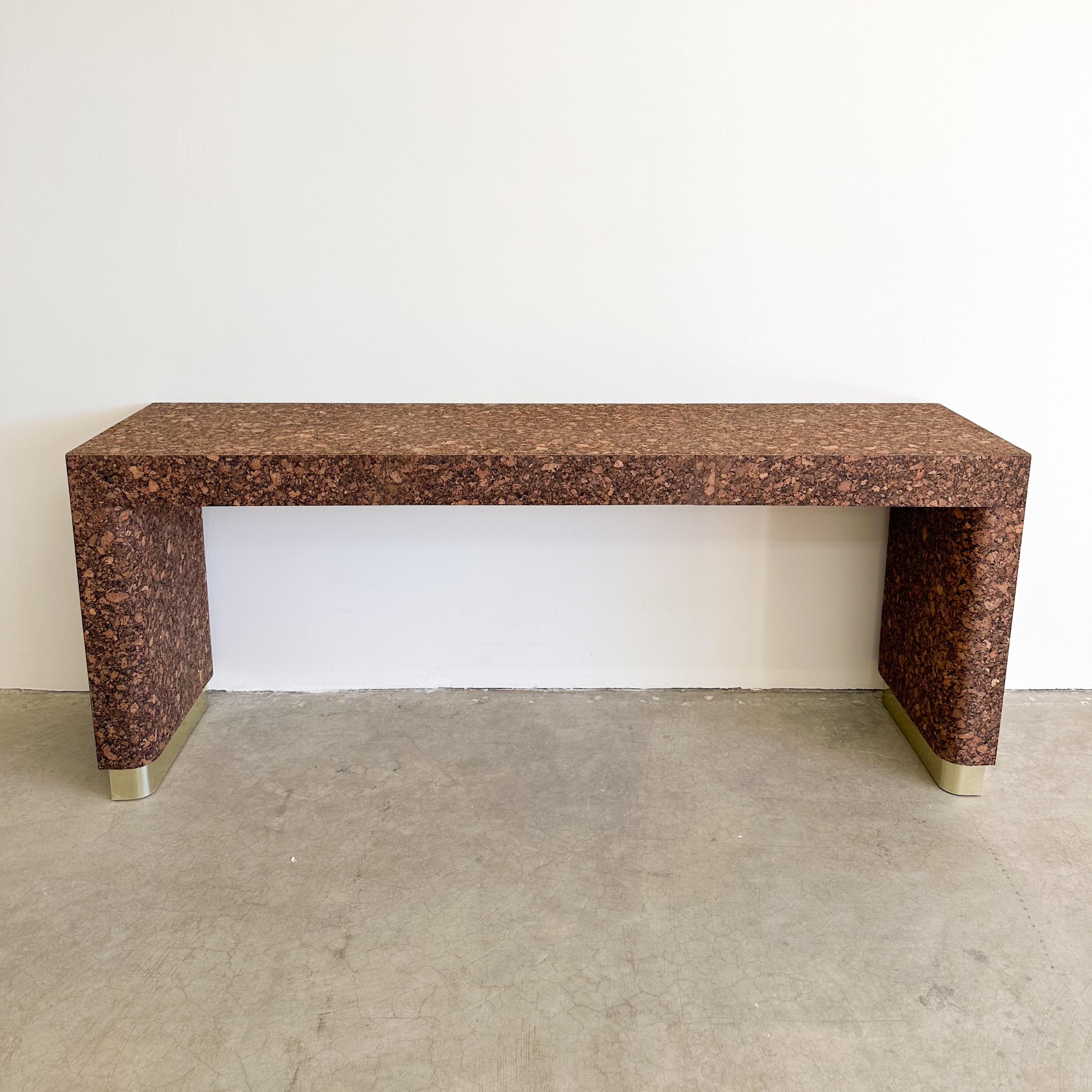 Mid-Century Modern Vintage Cork And Brass Console Sofa Table Entryway Table MCM