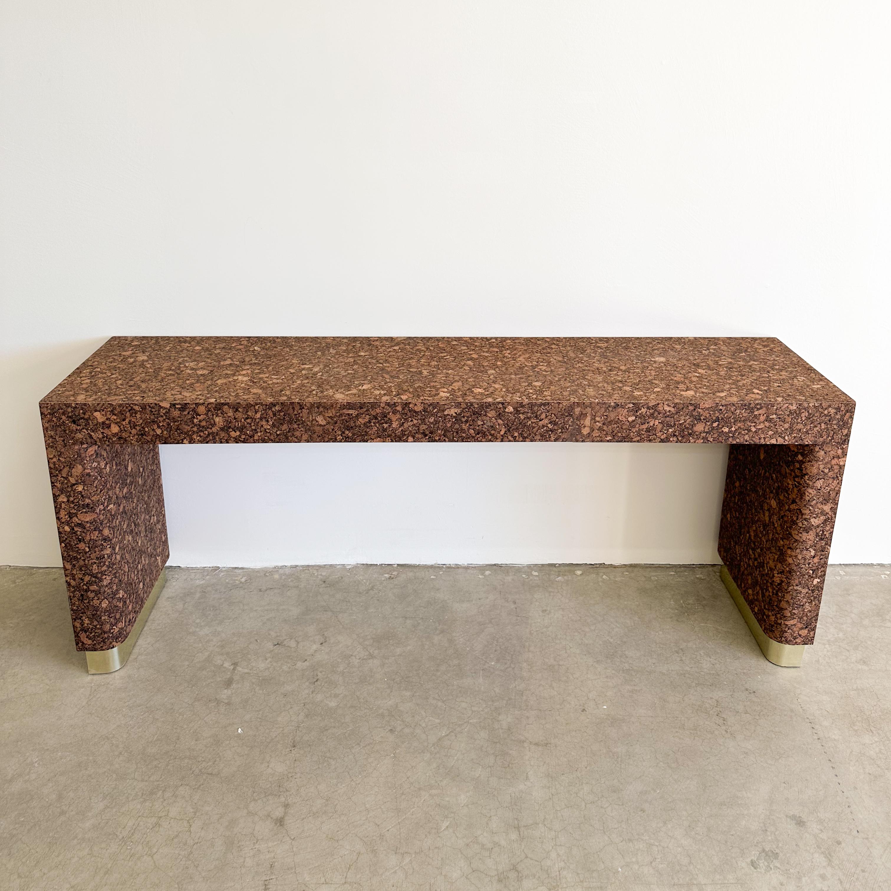 Unknown Vintage Cork And Brass Console Sofa Table Entryway Table MCM