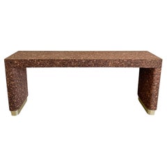 Vintage Cork And Brass Console Sofa Table Entryway Table MCM