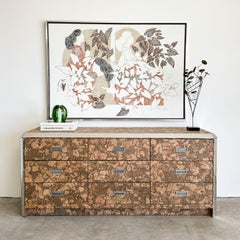 Vintage Cork And Chrome Dresser Postmodern MCM Retro Burlwood